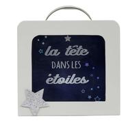 Tirelire Déco Enfant Valise 15cm Blanc & Gris