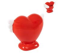 Tirelire décorative cœur avec ailes en céramique rouge, 15,7 x 9,8 x 12,5 cm, cadeau pour la Saint-Valentin et anniversaire