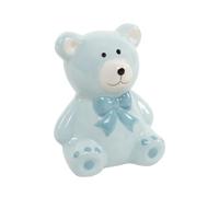 Tirelire décorative en céramique en forme d'ours, bleu clair et rose, 13 x 11 x 11 cm, avec couvercle amovible pour ranger de l'argent, cadeau pour baptême, communion, anniversaire, petite souris