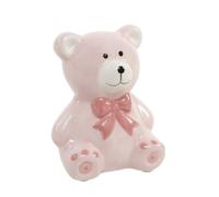 Tirelire décorative en céramique en forme d'ours, bleu clair et rose, 13 x 11 x 11 cm, avec couvercle amovible pour ranger de l'argent, cadeau pour baptême, communion, anniversaire, souris perez. Rose