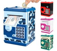 Tirelire Électronique ATM pour Enfants de 3+, Cadeau de Noël pour Garçon, Coffre-Fort à Code pour Pièces & Billets(Bleu)