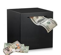 Tirelire en acier inoxydable - 12 x 12 x 12 cm - Fermée - Résistante aux chutes - Noire - Pièces et billets - Ne s'ouvre pas