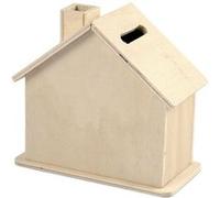 Tirelire en bois à décorer Maison - 10 x 10 x 5,4 cm Marron G