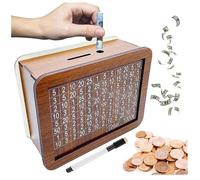 Tirelire en Bois avec Marqueur,Caisse à Monnaie avec Compteur e Stylo Effaçable,Boîte à Argent Billet Compte Piece Tirelir TIRELIRE