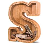 Tirelire en bois en forme de lettre de l'alphabet pour enfants - Tirelire en bois personnalisée pour anniversaire et festival - 22,9 cm - Lettre S