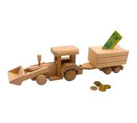 Tirelire en bois mobile durable - Tirelire comme pelleteuse, chargeuse sur roues - Tirelire pelleteuse en bois, tirelire pour enfants, pelleteuse, avec suspension en bois de hêtre, L/l/H 42 x 8 x 12