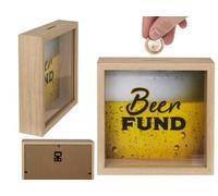 Tirelire en Bois, Motif de découverte de la bière, dans Un Cadre, env. 20 x 20 cm