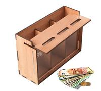 Tirelire en Bois Rétro avec 3 Compartiments pour Objectif D'économie, Caisse D'épargne Réutilisable pour Pièces Et Espèces - pour Enfant Et Adultes