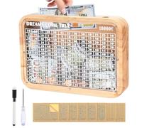 Tirelire en Bois réutilisable - Tirelire Réutilisable avec Objectifs Chiffres D'épargne, Tireliure Coffre - 10,000€ 500€ 1,000€ 2,000€ 3,000€ 5,000€ Euro