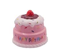 Tirelire en céramique avec motif de gâteau d'anniversaire, rose, 12 cm, motif de fraise, idéal comme cadeau d'anniversaire ou de décoration Logbuch-Verlag