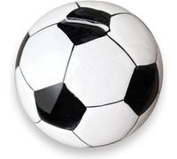 Tirelire en forme de ballon de football en céramique, 12 cm, noir et blanc - réutilisable avec bouchon caoutchouté - pour les fans de football et les petits épargnants