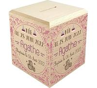 Tirelire Enfant en Bois - Tirelire personnalisée avec prénom - 100% fabriquée en France - Cadeau Noël bébé, Baptême, Cadeau de Naissance (Jouet Rose)
