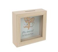 Tirelire enfant en forme de souris Perez, cadre en bois et verre, 15 x 15 x 5 cm