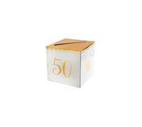 Tirelire - Joyeux Anniversaire - 50 ans - Blanc et Or - 20 cm - Cubique