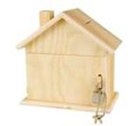 Tirelire maison en Bois personnalisable A décorer - Avec cadenas et clés - 15x8x14,5 BEIGE G