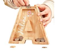 Tirelire Personnalisée,Nom Personnalisable,Initiales Personnalisables A-Z,Boîte à Monnaie Décorative en Bois Transparent en Forme de Lettre,Décoration de Chambre et De Salon.