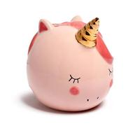 Tirelire pour Enfants en céramique Ouverte - Rose - Licorne - Arc-en-Ciel enchanté
