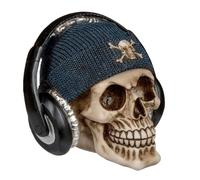 Tirelire Skull avec Bonnet Bleu et Casque en Résine 15 cm