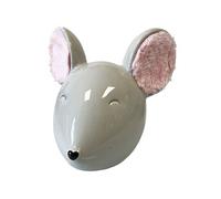 Tirelire souris grise en céramique avec les oreilles en peluche