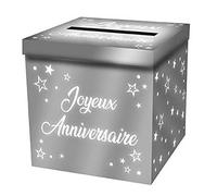 Tirelire urne argentée métallisée Joyeux Anniversaire 20cm (x1) REF/URNEM00, Argent Métallique