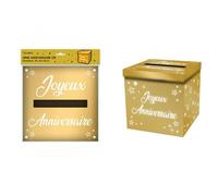 Tirelire urne - Joyeux Anniversaire - 20cm - Doré métallisé - Carton - Mixte