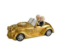 Tirelire XXL Noces d'or 50 Ans Couple en Voiture Ancienne 21 cm - Tirelire en polyrésine Peinte à la Main - Cadeau en Argent pour Les Noces d'or Décoration d'anniversaire