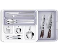 Tiroir à couverts - Extensible et réglable - Organisateur de tiroir idéal avec 8 compartiments modulables - Tiroir à couverts blanc et gris, profondeur 47 cm