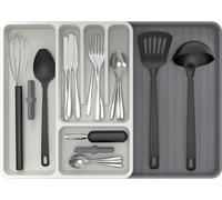 Tiroir à couverts extensible Support Cuisines Organiseur à couverts réglable pour ustensiles de cuisine et accessoires de cuisine, blanc et gris