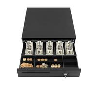 Tiroir-caisse avec verrouillage à 3 positions - Tiroir à billets noir avec 5 compartiments à billets et compartiment à monnaie amovible, connecteur RJ11 pour systèmes POS dans les magasins, les