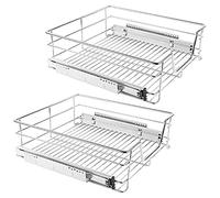 Tiroir Coulissant Argenté Panier de Rangement, avec Tiroirs Coulissants à Système, pour Placard ou Cabinet de Cuisine, Armoires de Chambre, 2 PC (39*14*44 cm pour 46 cm)