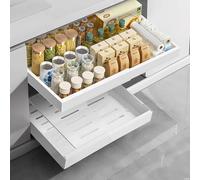 Tiroir coulissant, tiroir rétractable, tiroir coulissant cuisine,plateau coulissant placard cuisine,organisateur de cuisine, extensible de 32 à 52 cm, aucun perçage requis (blanc)