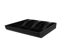 Tiroir de Caisse à Espèces, 3 Compartiments, Plastique Noir Compact | Organisation à Compartiments Amovibles, Glisse Fluide, Clips pour Plateau, Usage Comptoir et Portable