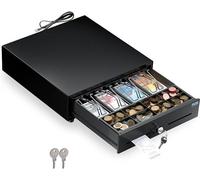 Tiroir de caisse automatique, dimensions 33x33 cm, 4 compartiments pour billets / 8 compartiments pour pièces, ouverture par RJ11 ou clé, idéal pour les petites entreprises (noir)