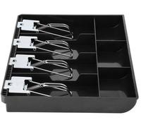Tiroir de caisse Benzoa® (ABS) : 32,2 x 24,5 x 3,5 cm – 4 compartiments pour billets, 3 compartiments pour pièces, séparateur amovible et clip de sécurité