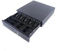 Tiroir de caisse - Boîtier de rangement pour l'argent - 5 compartiments pour billets - 8 compartiments pour pièces - Portable - Alliage d'acier - Noir