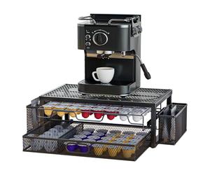 Tiroir de rangement à 2 niveaux pour dosettes de café, 63 à 83 capsules pour K-Cup, Nespresso VertuoLine et OriginalLine, avec paniers latéraux pour cuillères/pailles, support en métal avec pieds