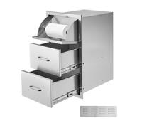 Tiroir inox 3 tiroirs 42x52x73,6cm, poignée + porte-essuie-tout, rangement robuste, pour îlot barbecue extérieur