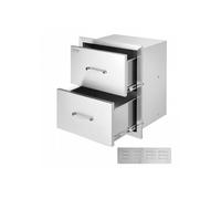 Tiroir Inox de Cuisine 45x31x51 cm Double Espaces de Rangement Commode de Rangement en Acier Inoxydable avec Poignée 2 Tiroirs