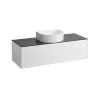 Tiroir Sonar courant, 1 tiroir, adapté aux cuvettes des lavabos 812340, 812341, 812342, 812343, découpe au milieu pour le lavabo, H4054210341431, Couleur: blanc mat/ nero marquina