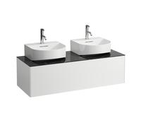 Tiroir Sonar en cours d'utilisation, 1 tiroir, adapté au lavabo H816341, découpe à gauche et à droite pour le lavabo, H4054540341431, Couleur: blanc mat/ nero marquina