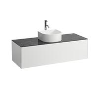 Tiroir Sonar en cours d'utilisation, 1 tiroir, adapté aux cuvettes des lavabos 812340, 812341, 812342, 812343, découpe au milieu pour le lavabo et le robinet, H4054250341431, Couleur: blanc mat/ nero