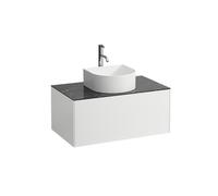Tiroir Sonar en cours d'utilisation, 1 tiroir, adapté aux cuvettes des lavabos 812340, 812341, 812342, 812343, découpe au milieu pour le lavabo et le robinet, H4054150341431, Couleur: blanc mat/ nero