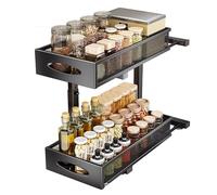 Tiroir Télescopique à 2 Couches Extensible - Étagères de Rangement pour Armoires de Cuisine, Étagères à Tiroirs Coulissantes - Pas de Perçage Ni de Clouage - Noir