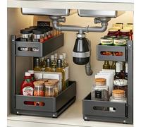Tiroirs coulissants sous évier, étagère de rangement pour armoire de cuisine, organisateur de placard à 2 niveaux pour le rangement des bouteilles d'assaisonnement et des pots à épices Black-B-1PC