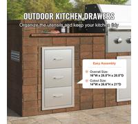Tiroirs de cuisine d'extérieur, dimensions : 16" (largeur) x 28,5" (hauteur) x 20,5" (profondeur). Tiroirs de barbecue encastrables en acier inoxydable, avec triple accès et poignée. Tiroirs pour îlot