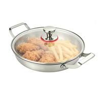 TiryyDrela Poêle Inox Martelé Titane 26Cm, Sauteuse Wok Sans Revêtement, Profonde Avec Couvercle Verre, Double Poignée Résistante Chaleur, Compatible Induction Tous Feux, Ustensile Saisir Mijoter