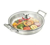 TiryyDrela Poêle Inox Martelée Titane 30 Cm, Poêle à Frire Tri-Ply Aluminium Core Tous Feux Induction, Sauteuse Profonde avec Couvercle Verre et Double Poignée Thermorésistante, Saisir Rôtir Mijoter