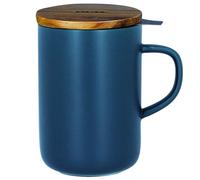 OGO LIVING - tisanière Juliet 475 ml - Idéale pour le thé et la tisane - Mug à thé en grès et couvercle en bois d’acacia - bleu - 7912015