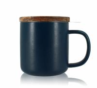 Tisanière En Grès Bleu 300 Ml Avec Couvercle En Bois Acacia Ogo Living