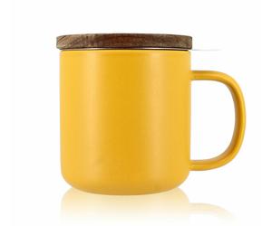 Tisanière En Grès Jaune 300 Ml Avec Couvercle En Bois Acacia Ogo Living